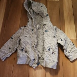 Carter's Gray Quilted Hoodie with Dinosaur Print